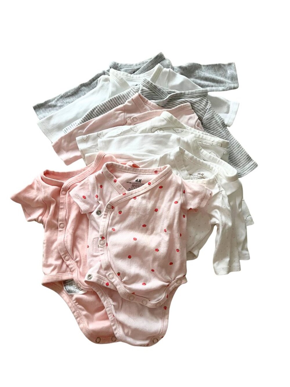 H&M, 0-1 Month Newborn, Baby Organic Cotton Onesies, Bundle of 9